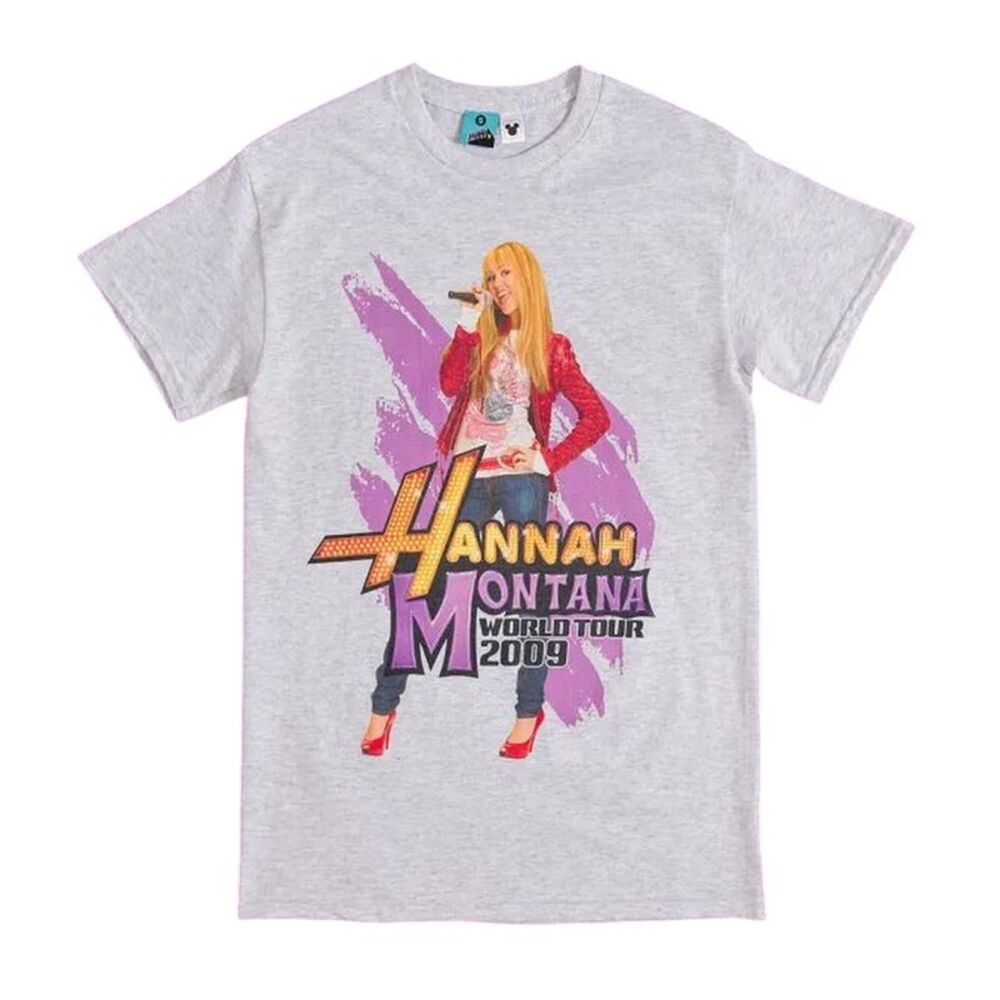 Hannah Montana Unisex Adult World Tour 2009 Back Print T-Shirt / Ash Grey